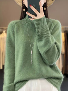 7linew autumn winter women basic loose turtleneck pullover sweater 100% merino wool thick long sleeve Cal cashmere knitwear tops