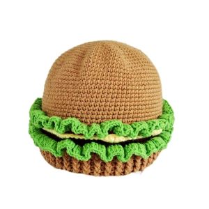 DYJKOUG Playful Knitted Hamburger Hat Warm Creative Hamburger Pullover Cap Windproof Thick Funny Hamburger Beanie Cycling