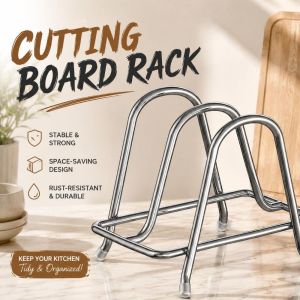 DIVATEN 3-Slot Cutting Board Holder Stainless Steel Space Saving Pot Lid Stand  Non-Slip Feet Kitchen Storage Rack Kitchen Countertop