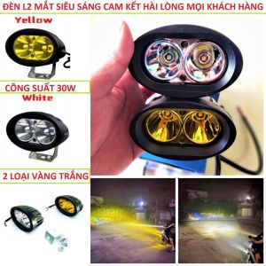 Đèn Trợ Sáng Xe Máy Ô Tô L2 Trắng Vàng Cao Cấp - Vỏ Hợp Kim Siêu Sáng Cho Ánh Sáng Hiệu Quả