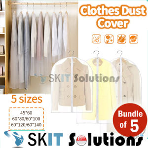 【SKIT】【BUNDLE OF 5】Clothes Organizer Storage Bag Garment Cover Bag Suit Dress Overcoat Jacket Dustproof Plastic Cover For Cloth Storage Protector Clothing Dust Cover Transparent Garment Bags Wardrobe Coat EVA Waterproof Dustproof Storage Cover Zip
