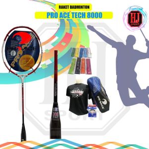 Raket Original Badminton Pro Ace T Tech 8000 Bonus Komplit