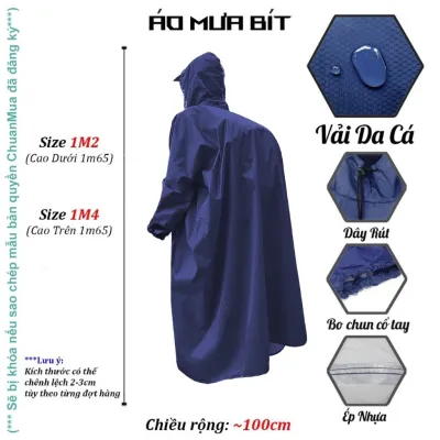Áo Mưa BÍT Balo Vải Da Cá Size Rộng Có Thể Đeo Ba Lô ( Raincoat BÍT Có Mũ Dây Rút Tay Bo Chun )