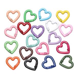 10pcs Mixed Color Metal Heart Spring Clasp Openable Love Shaped Keychain Clips Hook Dolls/Label Connector For Jewelry Making