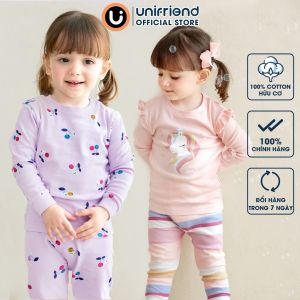 Bộ tay dài quần dài cotton mịn dáng ôm mặc nhà mùa đông cho bé gái và bé trai Unifriend Hàn Quốc U2023-42