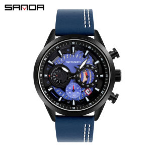 SANDA Top Luxury Brand Mens Watches Fashion Casual Chronograph Calendar Leather Strap Quartz Military Waterproof Wristwatch