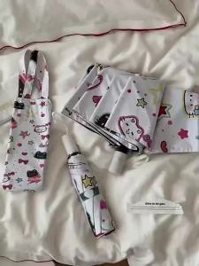 AE Cute Graffiti Cat Fully Automatic Folding Dual-Use Sun and Rain Umbrella UV Protection Black Coated Sunshade