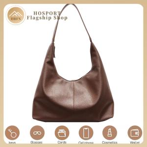 【HRFS】 Slouchy Hobo Bag for Women Solid Color Underarm Bag PU Leather Shoulder Handbag