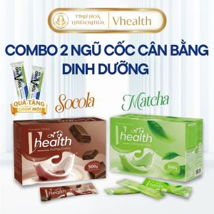 Ngũ cốc cân bằng dinh dưỡng Vhealth combo 2 vị Socola & Trà xanh - Chứa lợi khuẩn Protein đậu. Tăng cường sức khỏe miễn dịch 40 gói x 25g/gói