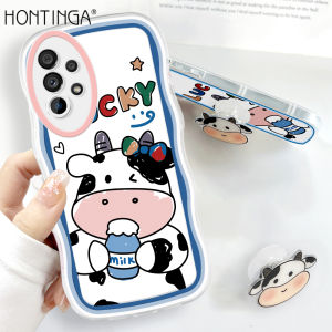 (Free Holder) Hontinga Casing Case For Samsung Galaxy A54 5G A34 5G A53 A14 5G 4G Case Transparent Clear Cases Cartoon Cute Cow Soft Silicone Full Shockproof Rubber Cases Back Cover Phone Casing Softcase For Girls