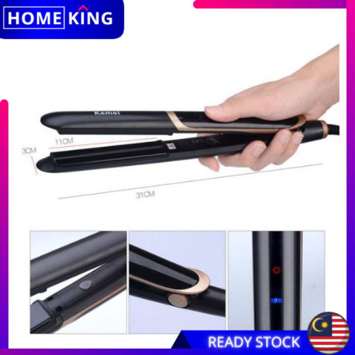 HOMEKING | KEMEI KM-2219 2 in 1 Far-infrared Flat Iron Hair Straightener Curl Hair Iron Professional Tourmaline Ceramic Anion Hair Styling Tool Hair Straightener and Curler Porable Hair Curling Straightening