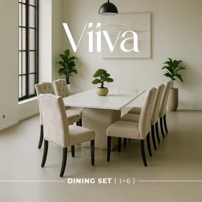 Set Meja Makan MetaHome VIIVA 5FT/6FT Rectangle Marble Dining Set Table + 6 Chairs PackageSet Home Furniture
