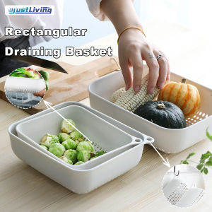JustLiving 3 Cái Rổ Ráo Nước Rau Củ Gia Dụng Rổ Đựng Trái Cây Nhà Bếp Hình Chữ Nhật Bằng Nhựa Có Lỗ Lọc Nước (3 Kích Cỡ)