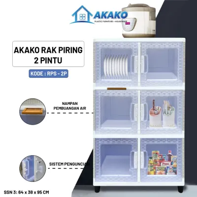 AKAKO - LINK INSTAN LEMARI RAK PIRING PLASTIK 2 PINTU SUSUN 2 3 DAN 4/ Kode : RPS-2P