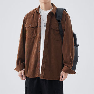 Kemeja Pria Korean Style Lengan Pendek Longgar Shirt Polos Pria atasan Oversize terbaru Dua Potong kemeja hijau kemeja oversize Baju Laki Laki hitam kemeja import Kemeja Korduroi Pria Kemeja Cowok Atasan pria