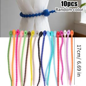 10/50Pcs Reusable Silicone Cable Tie Adjustable Wire Fixed Tie Multicolor Food Saver Bag Seal Strap Keychain Tidy Organizer