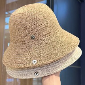 JPTD Thin Straw Foldable Straw Hat UV Protection ic Buckle Wide Brim Bucket Hat Elegant Solid Color Female Sunshade Visors Beach