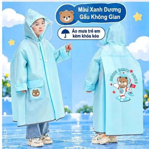 Áo Mưa Trẻ Em Đi Học Có Kính Chắn Mưa – Áo Mưa Cho Bé Khóa Kéo Nút Bấm Mặc Balo Tiện Dụng
