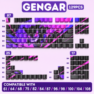 FANTASY T MALL High Quality Pokemon Gengar Themed 129 Pcs PBT Keycap Set Mechanical Keyboard Keycaps Custom Keyboard Caps For Cherry MX Switches