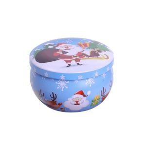 Mini Christmas Tin Round Candy Jar with Lid Candle Container Christmas Cookies Candy Storage Empty Box Gift Box