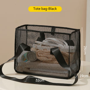 Mesh Beach Bag Tote Bag for Women Foldable Swim Net Handbag Lightweight Hollow Out Bag with 8 Pockets Toiletry Storage Bag Waterproof Sandproof Vacation Essentials Beach Accessories Outdoor Fitness