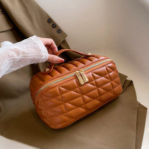 กระเป๋าเครื่องสำอาง Stretch Soft Side Pillow Bag Zipper Zoned Travel Portable Cosmetic Storage Cosmetic Bag