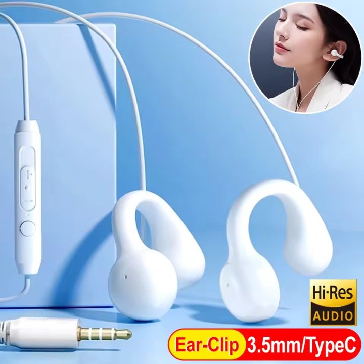 Wired Earphone Ear Bone Conduction Headphones Earclips Type C
