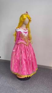 2026 Sleeping Beauty Aurora Princess Dress Girl Cosplay Off Shoulder Kids Gifts Fancy Party Girl Baby Fine Lace Dress Set