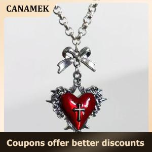 【 CANAMEK 】 Gothic Rose Thorn Cross Heart Pendant Necklace Vintage Clavicle Chain Y2K Choker For Women Accessories Fashion Jewelry Gift