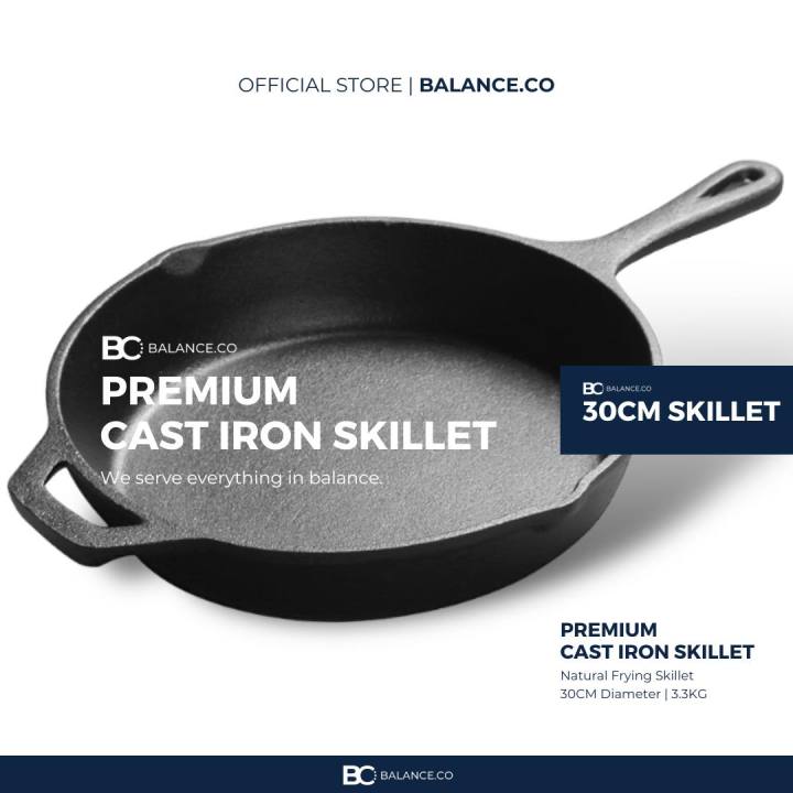 Balance.co Premium Pre-Seasoned Cast Iron Skillet Frying Pan 30cm