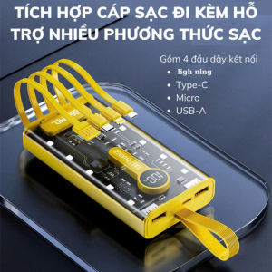 Sạc Dự Phòng Sạc Nhanh PD 22.5W Thiết Kế Trong Suốt Kết Hợp 10 Đèn Led Tích Hợp 4 Dây Sạc