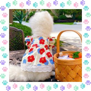 【Limited Stock Available】 Whisker Pet Skirt Spring and Summer New Floral Flying Sleeve Skirt Teddy Bears Puppy Puppy Cat Clothes