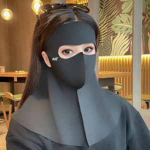 ที่บังแดดคอแฟชั่นผ้าไอซ์ซิลค์ UPF50หน้ากากป้องกันแสงแดด + Seluruh Wajah ป้องกันรังสียูวีผ้าพันคอกันฝุ่นหน้ากากปิดหน้าขี่จักรยาน