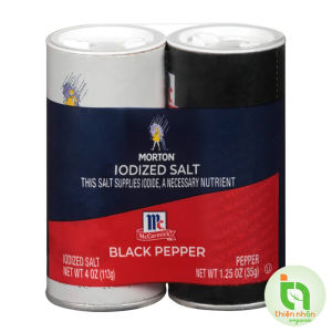 Bộ Gia vị Muối & Tiêu Đen MORTON Iodized Salt & McCormick Pepper Shakers 113g 4oz & 35g 1.25oz