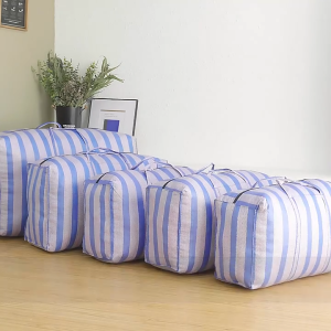 Nylon Woven Bag Moving Bag Large Capacity Luggage Moving Bag Blue And White Stripe Packaging Checked Bag Clothing Storage Bag