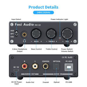 Fosi Audio Q4 Mini Stereo USB Gaming DAC & Headphone Amplifier Audio Converter Adapter for Home/Desktop Powered/Active Speakers
