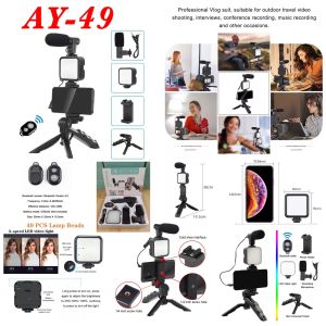 Vlogging KIT Paket Vlog 5in1 AY49 LED Video Light Phone Holder Tripod Microphone Remote Shutter