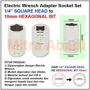 Electric Wrench Adapter SOCKET BIT / Kunci Sok 1/4 SQUARE TO HEX BIT