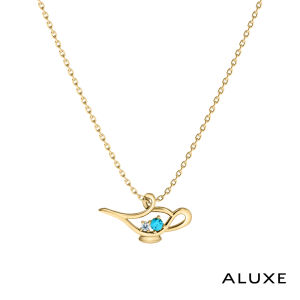 ALUXE Blue Topaz 10K Gold Gemstone Necklace Magic Lamp Disney Aladdin Series NNDA002