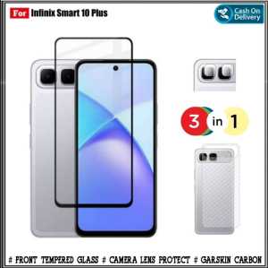 Paket 3IN1 Tempered Glass Infinix Smart 10 Plus 4G 9 4G 8 Plus Pro HD 8 7 2023 6 X657B Free Camera Dan Garskin