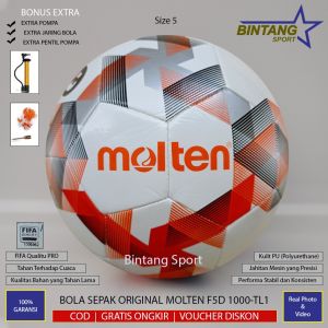 Bola Sepak Original Molten FG 1000 Bahan Kulit PU Jahit Mesin Kualitas Terbaik