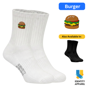 Fast Food Collection Snacks Embroidered Basic Cotton Socks with Arch Support