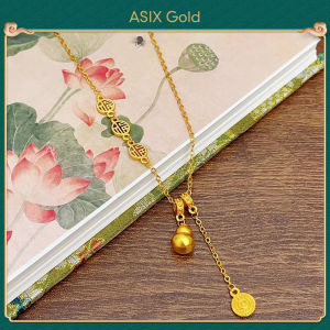 ASIX GOLD 916 Gold Gourd Pendant Necklace for Women 18K gold Chinese style fashion niche design Fu character clavicle chain Lucky necklace Doesnt turn black Wont peel No allergies Festive wedding gifts