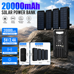 Dekes 20000mAh 30W Solar Power Bank 4-Fold Portable Outdoor Solar Charger with LED Flashlight for Camping