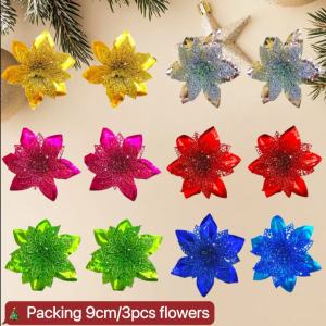 BINLU 12pcs 16cm White Glitter Christmas Flowers Big Size Christmas Decorations Artificial Flower for Decoration with Sticks Christmas Tree Decor Christmas Decoration for Home Wreath Tree Ornaments