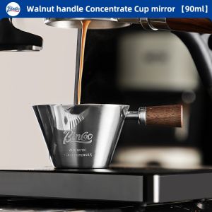 BINCOO Coffee Espresso Cup Measuring Cup Walnut Handle Stainless Steel with Scale Milk Jar Coffee Extraction Cup 90ML
