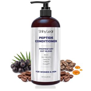 Shiny Leaf Peptide Conditioner for Thinning Hair tin & Caffeine 16 oz    Copper peptide conditioner with tin caffeine saw palmetto. Sulfate free thickening formula color safe men and women