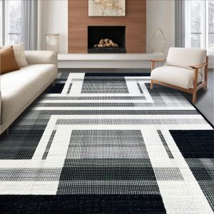 Simple Geometric Living Room Carpet Crystal Velvet Modern Hotel Homestay Decorative Mat Stain-Resistant Bedroom Bedside Study Room Rug 简约几何客厅地毯 现代酒店民宿装饰毯 耐脏 卧室床边毯 书房地毯 FUNIANQI