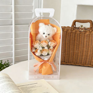 Keranixy Bear Doll Bouquet Soap Flower Transparent Gift Box Birthday Valentine Present Surprise Cute Gift Idea Hadiah