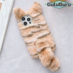for Samsung S24 S23 S22 S21 S20 S10 S9 Plus Ultra FE Furry Case Stripe Gradient Color Tiger Print with Plush Cat Ears Big Tail Fur Fluffy Back Cover Case